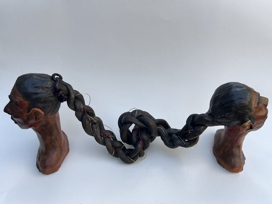 Entwined, 2024, mixed media, 8 x 4 x 20.5 in. / 20.32 x 10.16 x 52.07 cm.