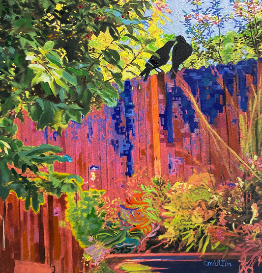 Electric Backyard No. 2 - Electric Series, 2024, oil on archival paper, 9 x 9 in. / 22.86 x 22.86 cm.