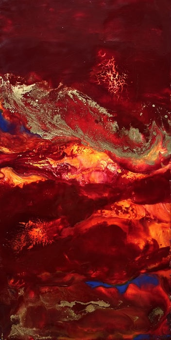 ERUPTION: LAVA FLOW, 2023, encaustic, 20 x 10 in. / 50.8 x 25.4 cm.