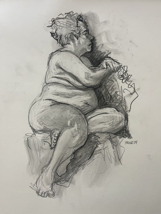 Female Nude, 2024, charcoal graphite, 24 x 18 in. / 60.96 x 45.72 cm.