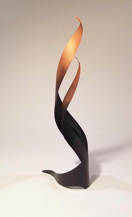 Fire Swirl II : Fire/Tree Series, 2023, mixed media, 15 x 3 x 7 in. / 38.1 x 7.62 x 17.78 cm.