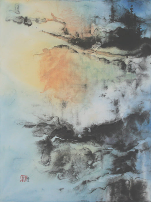 On the Shores of Gitche Gumee, by the Shining Big Sea Water, 2024, mixed media on rice paper, 24 x 20 in. / 60.96 x 50.8 cm.