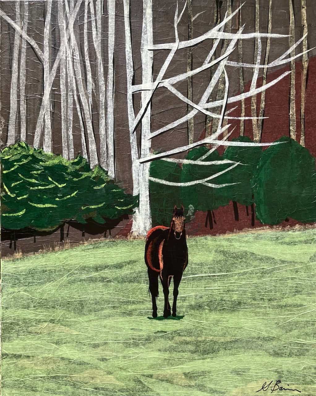 Horse on Frosty Morning, 2024, tissue paper, 30 x 24 in. / 76.2 x 60.96 cm.