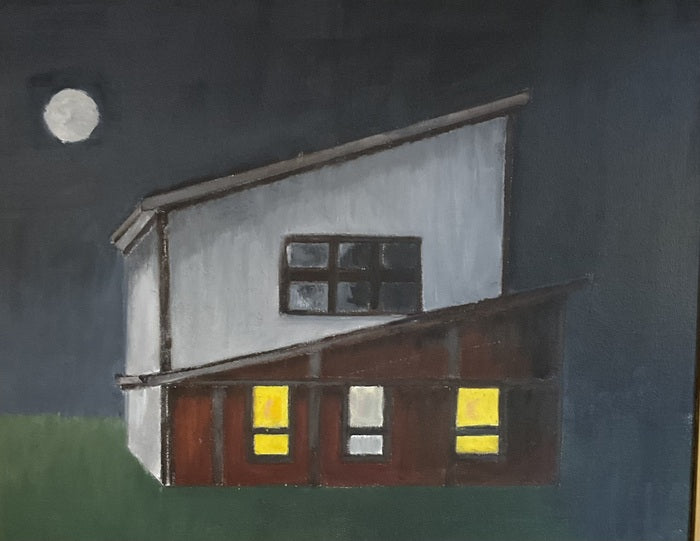 House in Moonlight, 2022, oil on canvas, 16 x 20 in. / 40.64 x 50.8 cm.