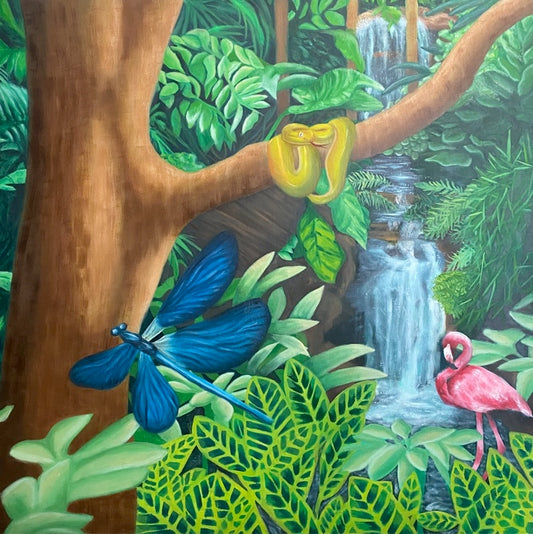 Hues of the Jungle, 2023, oil on canvas, 48 x 48 in. / 121.92 x 121.92 cm.