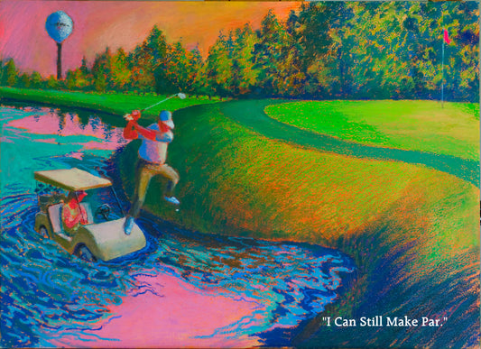 I Can Still Make Par, 2022, oil pastel, 24 x 18 in. / 60.96 x 45.72 cm.