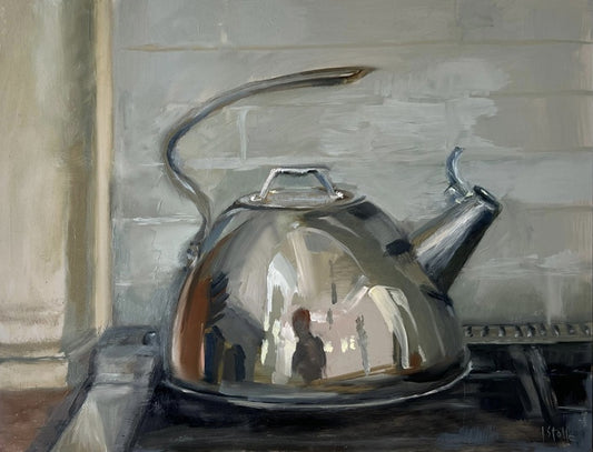 Kettle Selfie, 2023, oil, 14 x 11 in. / 35.56 x 27.94 cm.