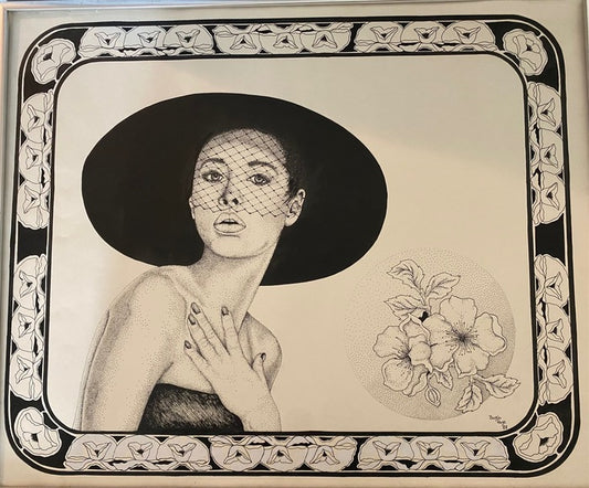 Lady in a Hat, 1988, pen and ink, 22 x 18 in. / 55.88 x 45.72 cm.