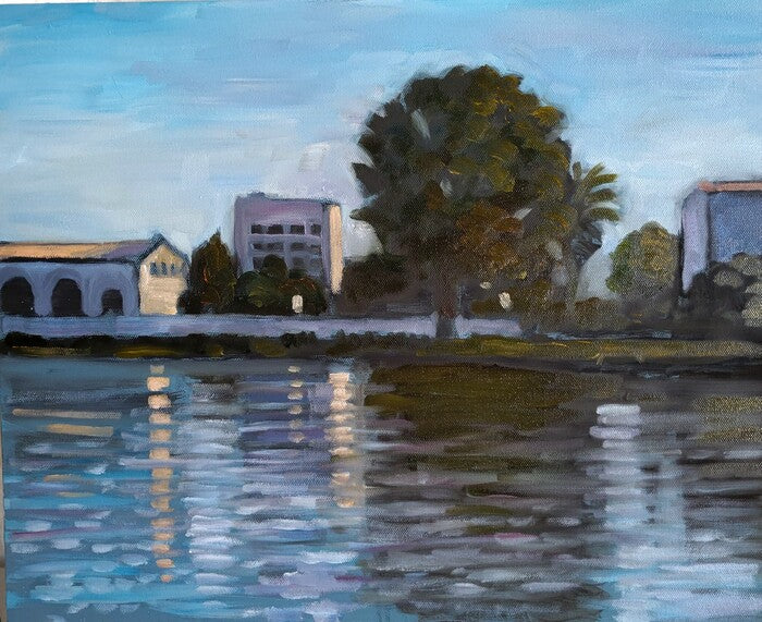 Lake Merritt, Oakland, 2022, oil on canvas, 16 x 20 in. / 40.64 x 50.8 cm.