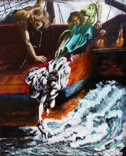 Leap to Freedom in The Middle Passage, 2019, acrylic, 24 x 18 in. / 60.96 x 45.72 cm.
