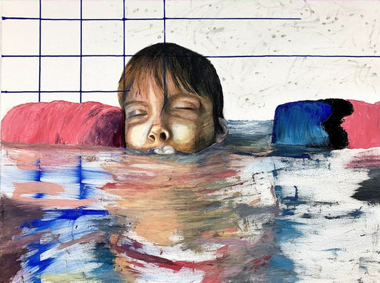 Learning to Swim, 2022, mixed media on canvas, 30 x 40 in. / 76.2 x 101.6 cm.