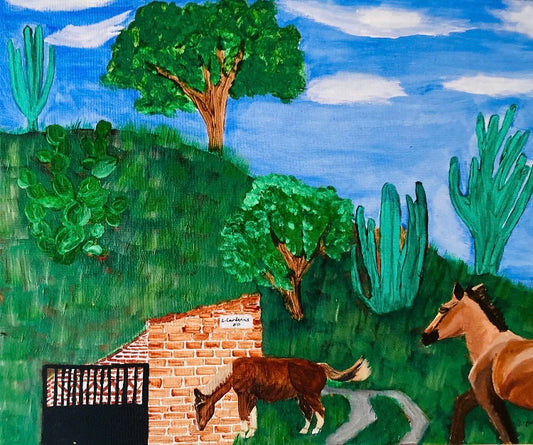 Life in Tonaya Mexico, 2024, acrylic, 20 x 16 in. / 50.8 x 40.64 cm.