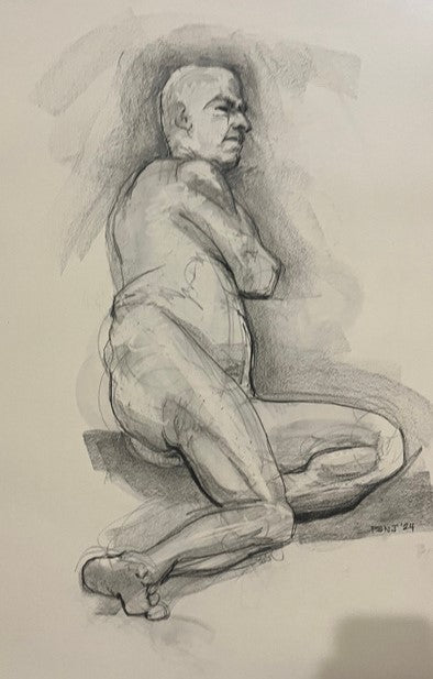 Male Nude, 2024, charcoal graphite, 24 x 18 in. / 60.96 x 45.72 cm.