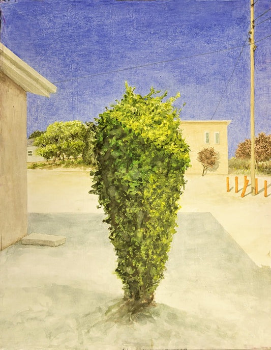 Manicured Bush, 2023, watercolor on board, 14 x 11 in. / 35.56 x 27.94 cm.