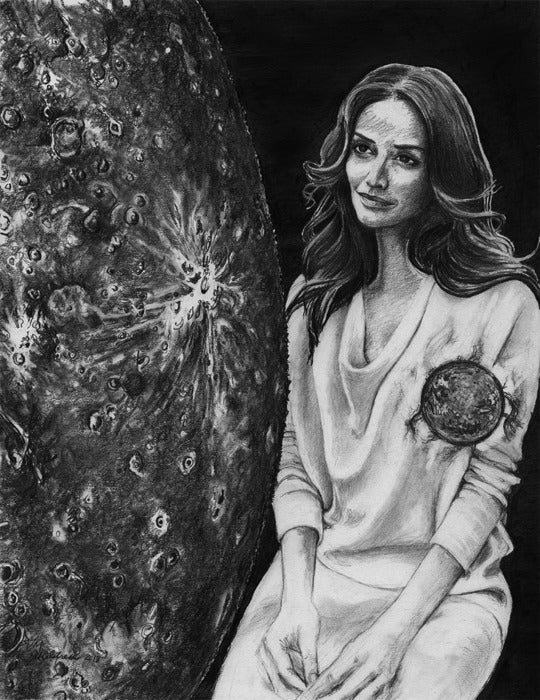 Messenger Planet-Far Side of the Sun, 2020, graphite on paper, 20 x 16 in. / 50.8 x 40.64 cm.