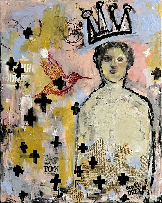 Messenger, 2023, mixed media on canvas, 30 x 24 in. / 76.2 x 60.96 cm.
