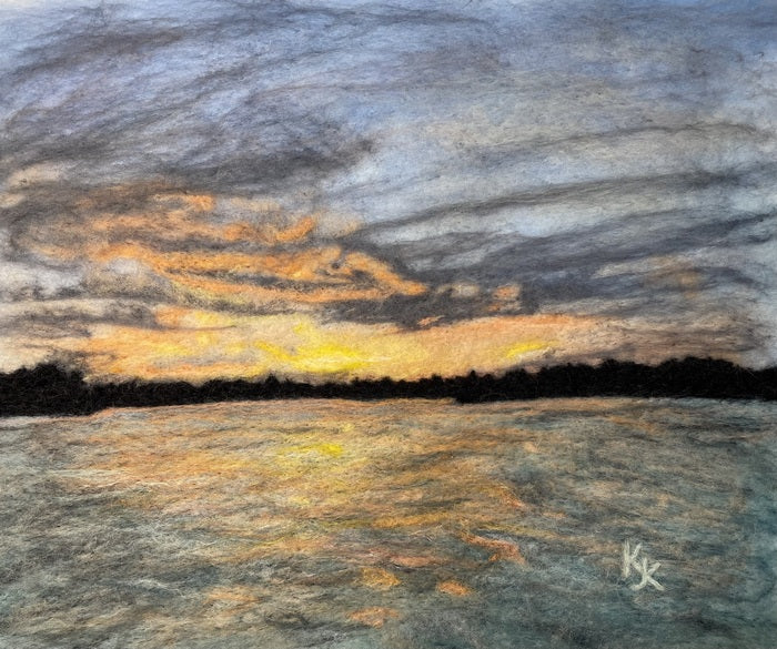 Sunset on Meta, 2022, wool needle felting, 8 x 10 in. / 20.32 x 25.4 cm.