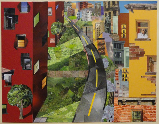 Neighborhood in Sun, 2010, collage, 20 x 27 in. / 50.8 x 68.58 cm.