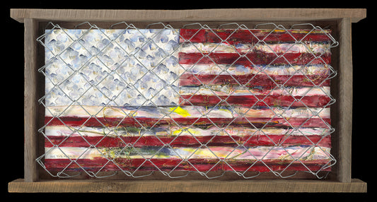 Of Our Own Making, 2023, mixed media on canvas, 19 x 36 in. / 48.26 x 91.44 cm.