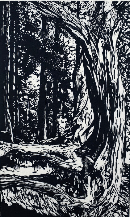 On Bainbridge Island, 2021, linocut, 10.75 x 6.5 in. / 27.30 x 16.51 cm.