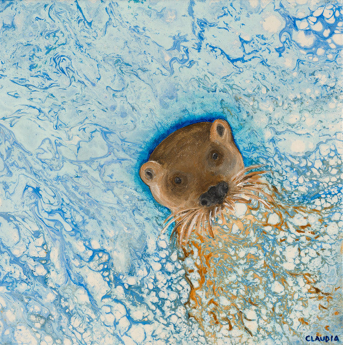 Otter in Icy Water, 2022, acrylic, 12 x 12 in. / 30.48 x 30.48 cm.