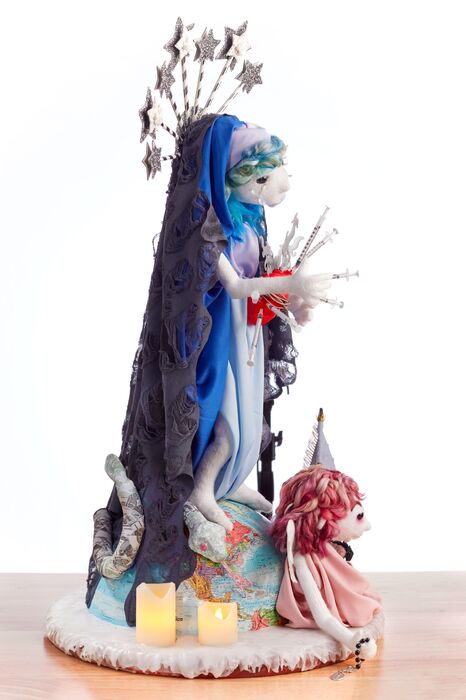 Our Lady, 2020, mixed media soft sculpture, 36 x 18 x 18 in. / 91.44 x 45.72 x 45.72 cm.