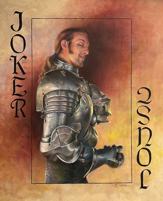 Joust-Joker, 2022, oil on canvas, 24 x 20 in. / 60.96 x 50.8 cm.