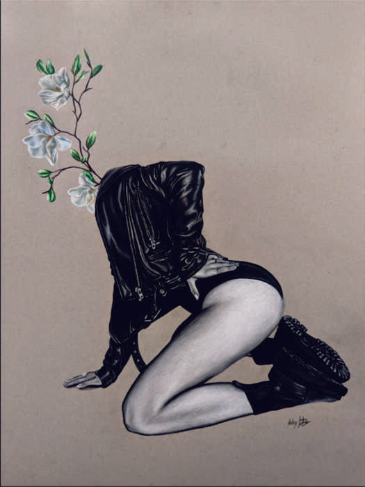 Purity, 2023, charcoal and colored pencil, 18 x 24 in. / 45.72 x 60.96 cm.