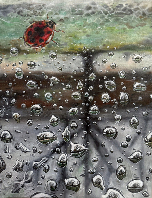 Rainy Mornings in March, 2023, acrylic painting on stretched canvas, 14 x 11 in. / 35.56 x 27.94 cm.