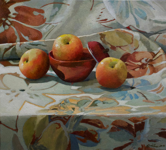 Red Bowl, 2024, oil on canvas, 18 x 20 in. / 45.72 x 50.8 cm.