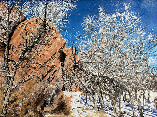 Red Rocks and White Lace, 2023, oil on canvas, 18 x 24 in. / 45.72 x 60.96 cm.