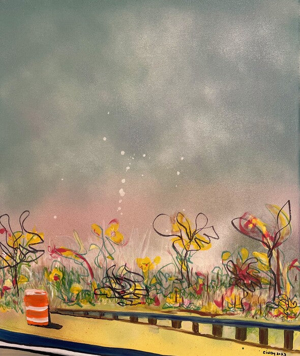 Roadside, 2023, mixed media on canvas, 24 x 20 in. / 60.96 x 50.8 cm.