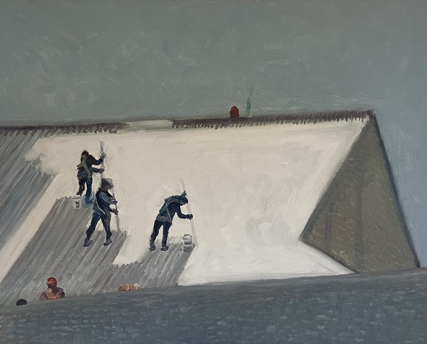 Roofers, 2023, oil on canvas, 16 x 20 in. / 40.64 x 50.8 cm.