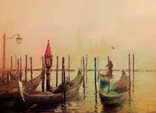 San Giorgio Maggiore In The Mist, 2023, oil on canvas, 28 x 22 in. / 71.12 x 55.88 cm.