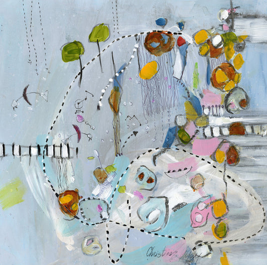 Scared Places, 2023, watermedia on paper, 16 x 16 in. / 40.64 x 40.64 cm.