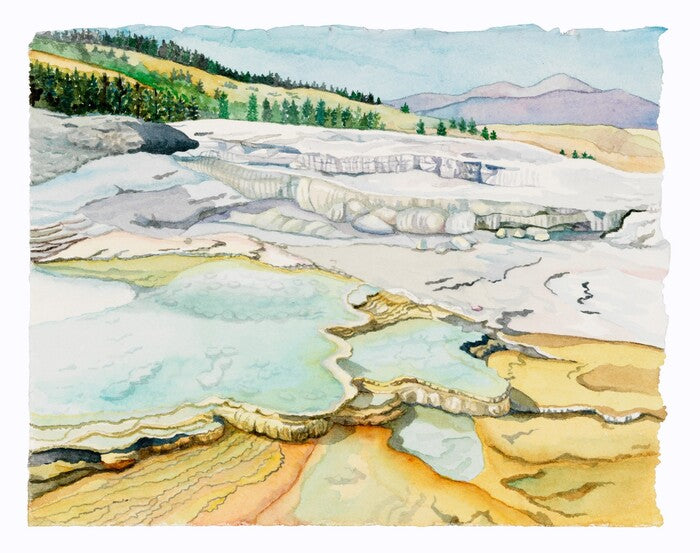 Scattered Translucence (Yellowstone NP), 2021, watercolor on paper, 10 x 12 in. / 25.4 x 30.48 cm.