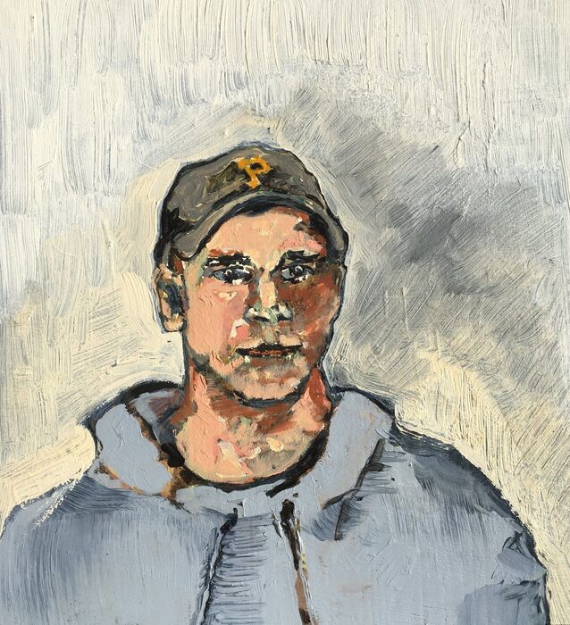Self Portrait - The Original Autistic Burnout - Oil on Wood, 2009, oil on wood, 16 x 16 in. / 40.64 x 40.64 cm.