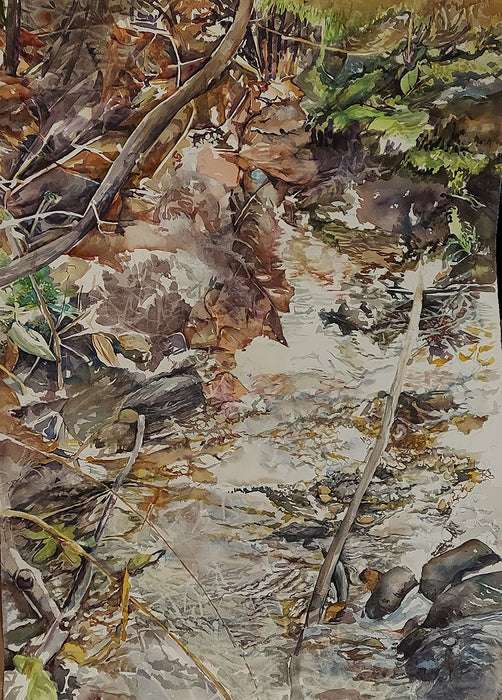 Shallow Stream, 2022, watercolor, 40 x 30 in. / 101.6 x 76.2 cm.