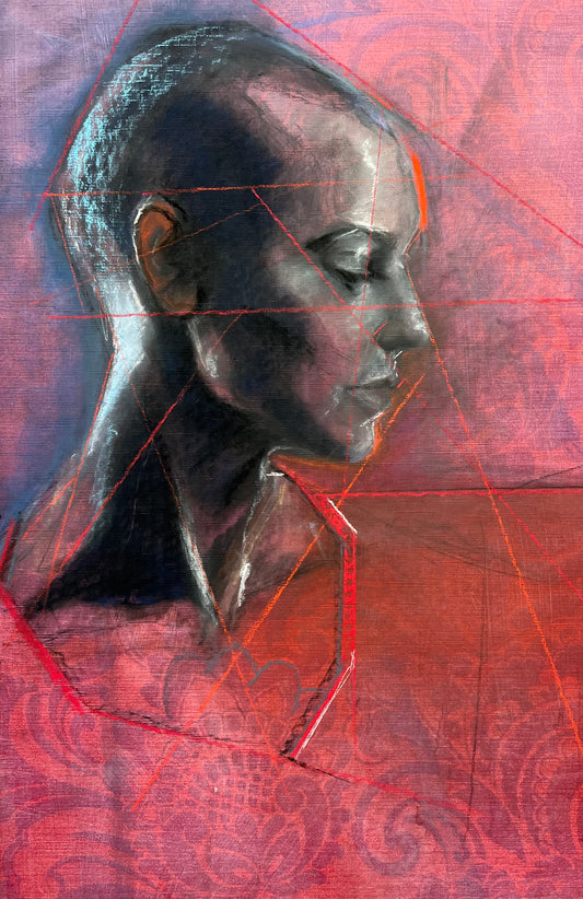 Sinead, 2023, oil on vintage wallpaper, 20 x 24 in. / 50.8 x 60.96 cm.