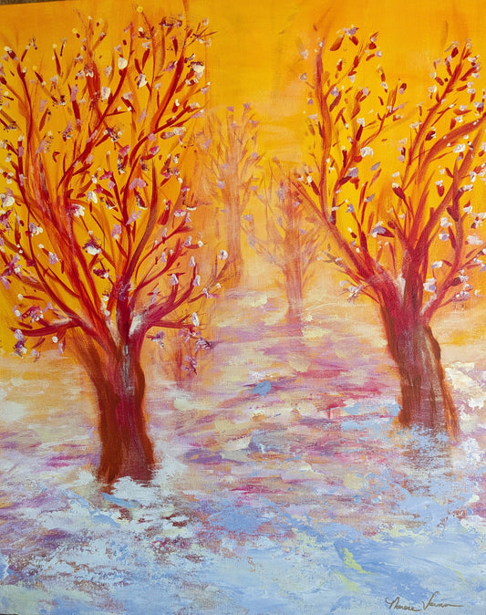 Snowy Trees, 2023, acrylic on canvas, 30 x 24 in. / 76.2 x 60.96 cm.