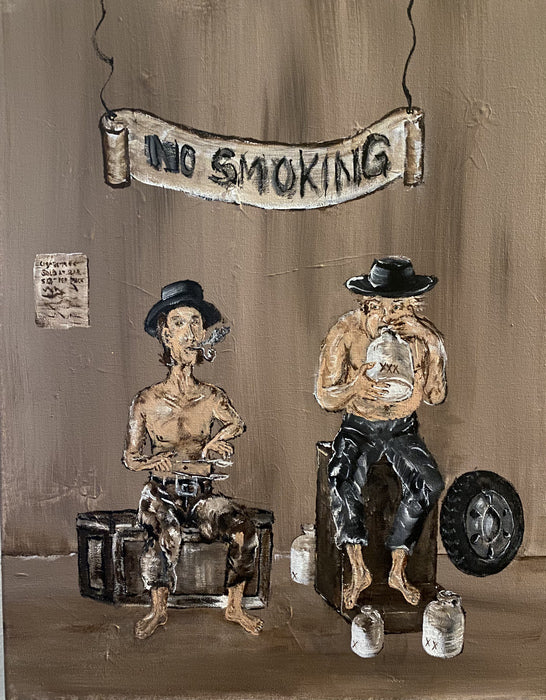 Spoons and Jugs Blackhat Hillbilly Band, 2021, acrylic on canvas, 20 x 16 in. / 50.8 x 40.64 cm.