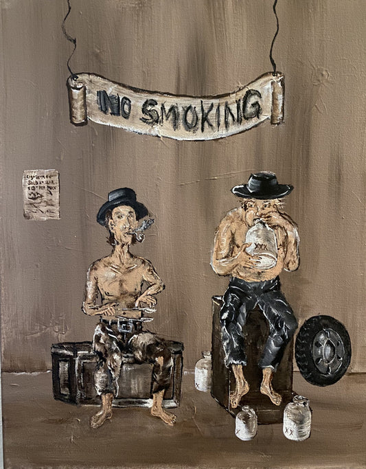Spoons and Jugs Blackhat Hillbilly Band, 2021, acrylic on canvas, 20 x 16 in. / 50.8 x 40.64 cm.