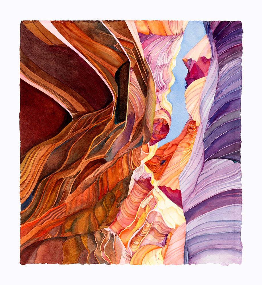 Still Crazy (Antelope Canyon), 2024, watercolor, 18 x 16 in. / 45.72 x 40.64 cm.