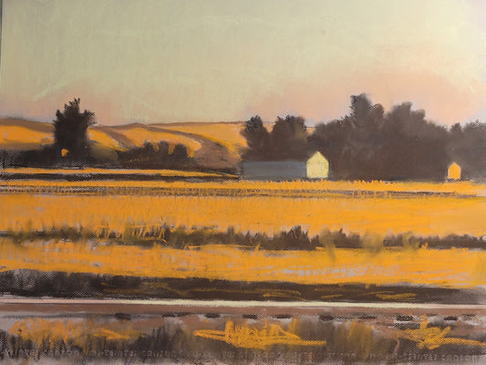 Sunrise Farm, Nebraska, 2026, chalk pastel, 19 x 25 in. / 48.26 x 63.5 cm.