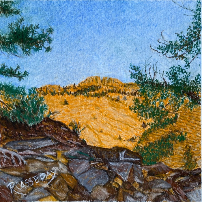 Sunrise on the Tooth, 2022, pastel, 8 x 8 in. / 20.32 x 20.32 cm.