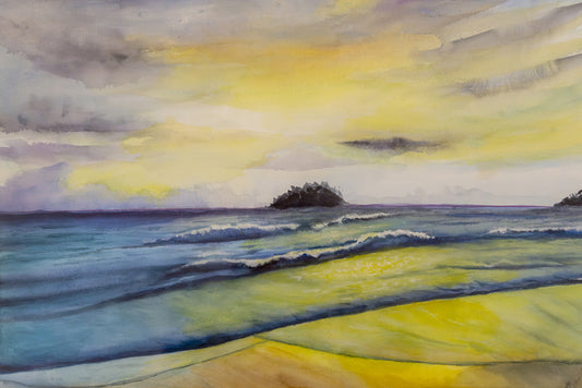 Sun Washed Beach, 2023, watercolor, 15 x 22 in. / 38.1 x 55.88 cm.