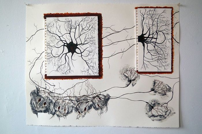 The Cajal Correspondence, 2020, mixed media, 22.5 x 28 in. / 57.15 x 71.12 cm.