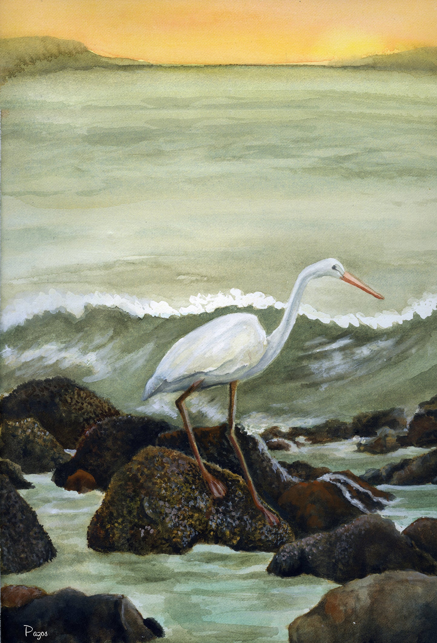 The Egret, 2023, watercolor, 11 x 15 in. / 27.94 x 38.1 cm.