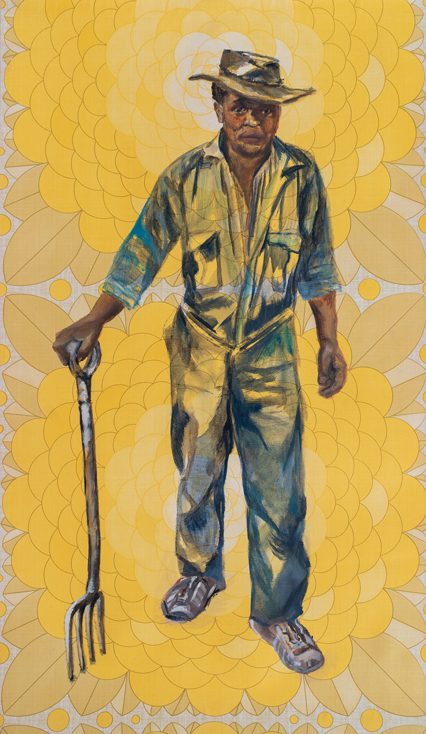 Themba, 2022, oil on vintage wallpaper, 20 x 35 in. / 50.8 x 88.9 cm.