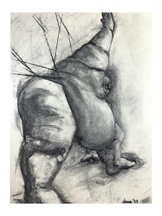 Triangle Pose, 2023, vine charcoal on paper, 24 x 18 in. / 60.96 x 45.72 cm.